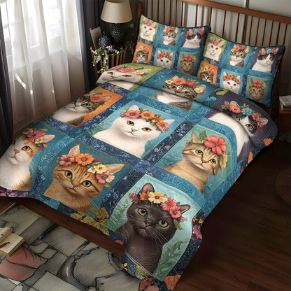 Kittens in Bloom 3-Piece Quilted Bedding Set NCU0TL1199