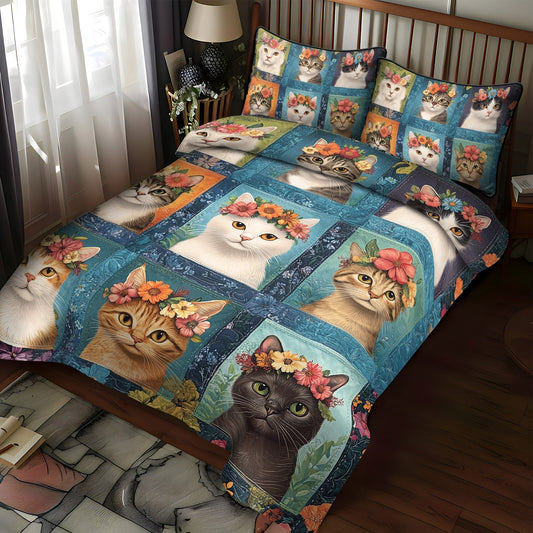 Kittens in Bloom 3-Piece Quilted Bedding Set NCU0TL1199