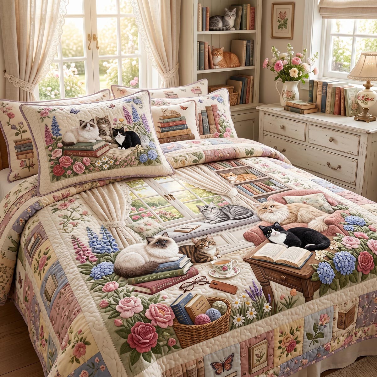 Cat 3-Piece Quilted Bedding Set NCU0QN95