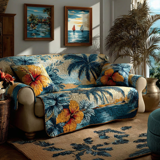 Lagoon Blossoms Quilted Sofa Cover NCU0LDH442