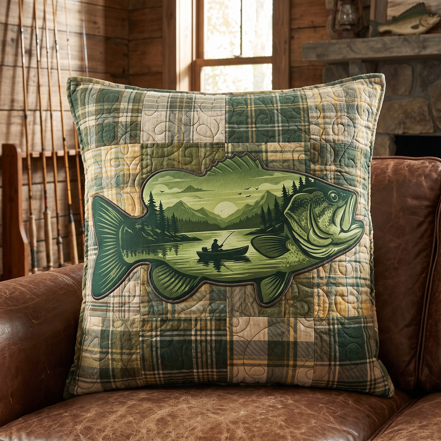 Lake Bass Quilted Pillow Case NCU0NTV1018