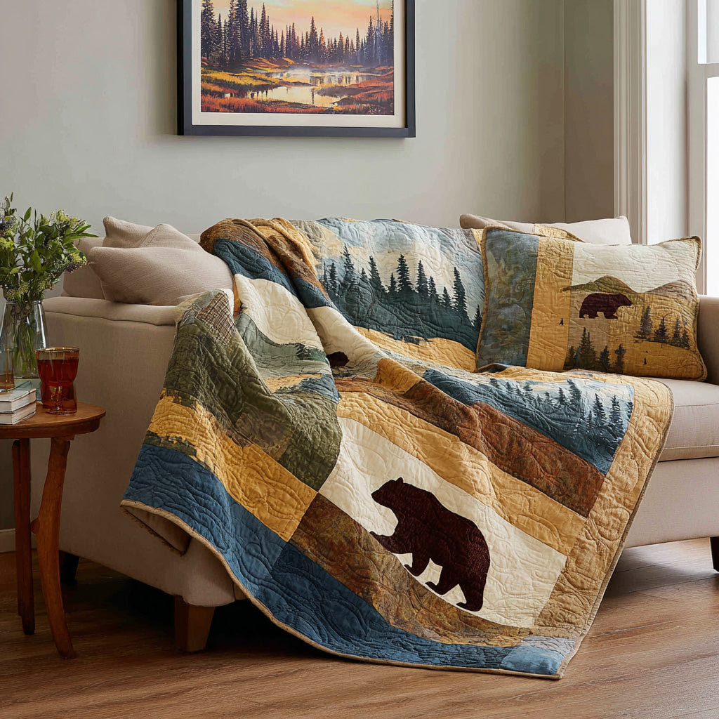 Lake Patch Bear Quilted Blanket NCU0LDH746