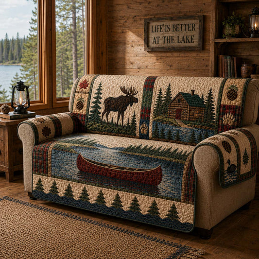 Lakeside Moose Quilted Sofa Cover NCU0DQQ0874