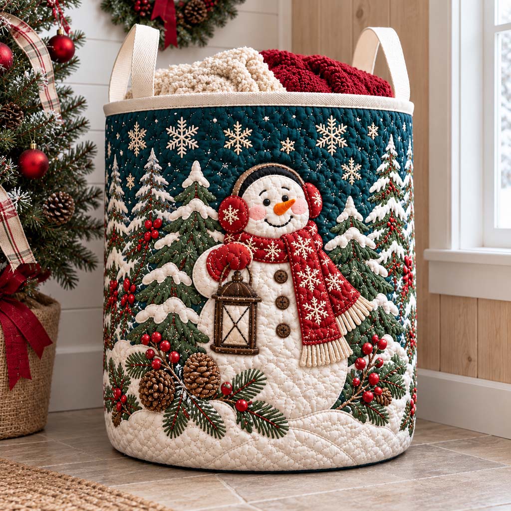 Lantern Glow Snowman Quilted Laundry Basket NCU0HNH1354