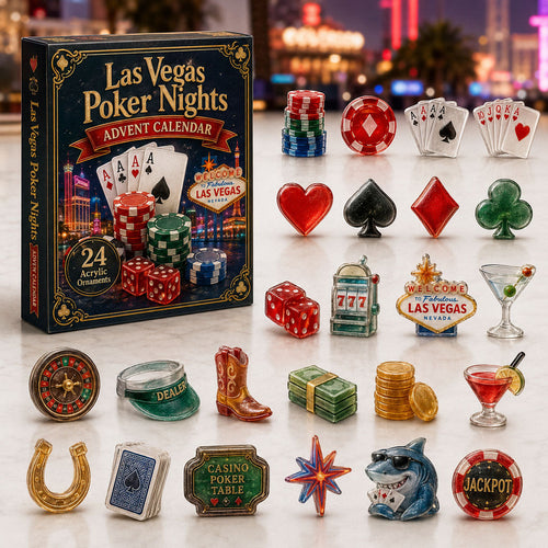 CHRISTMAS KICKOFF 40% OFF - Las Vegas Poker Night Advent Calendar 2026 - 24-Day Festive Countdown, Acrylic Charms Blind Box - Gift For Poker Lovers AC0TH015