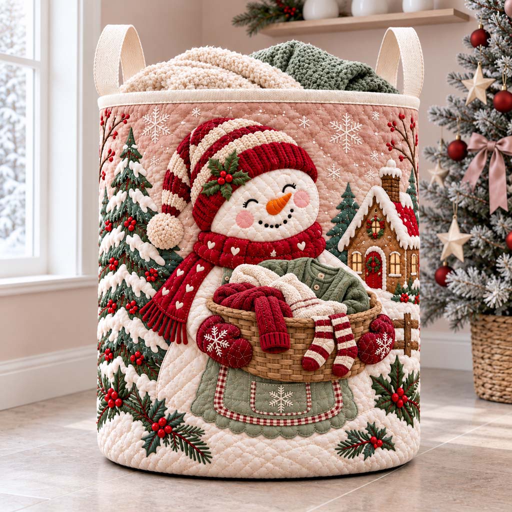Laundry Day Snowman Quilted Laundry Basket NCU0HNH1359