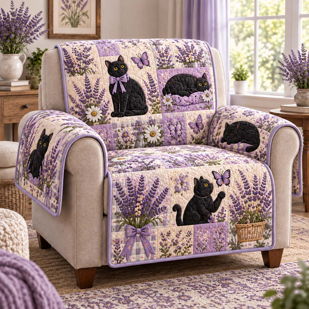 Lavender Bow Cat Quilted Sofa Cover NCU0HNH1333