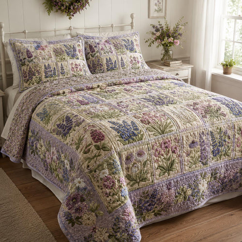 Lavender Garden 3-Piece Quilted Bedding Set NCU0DV2383