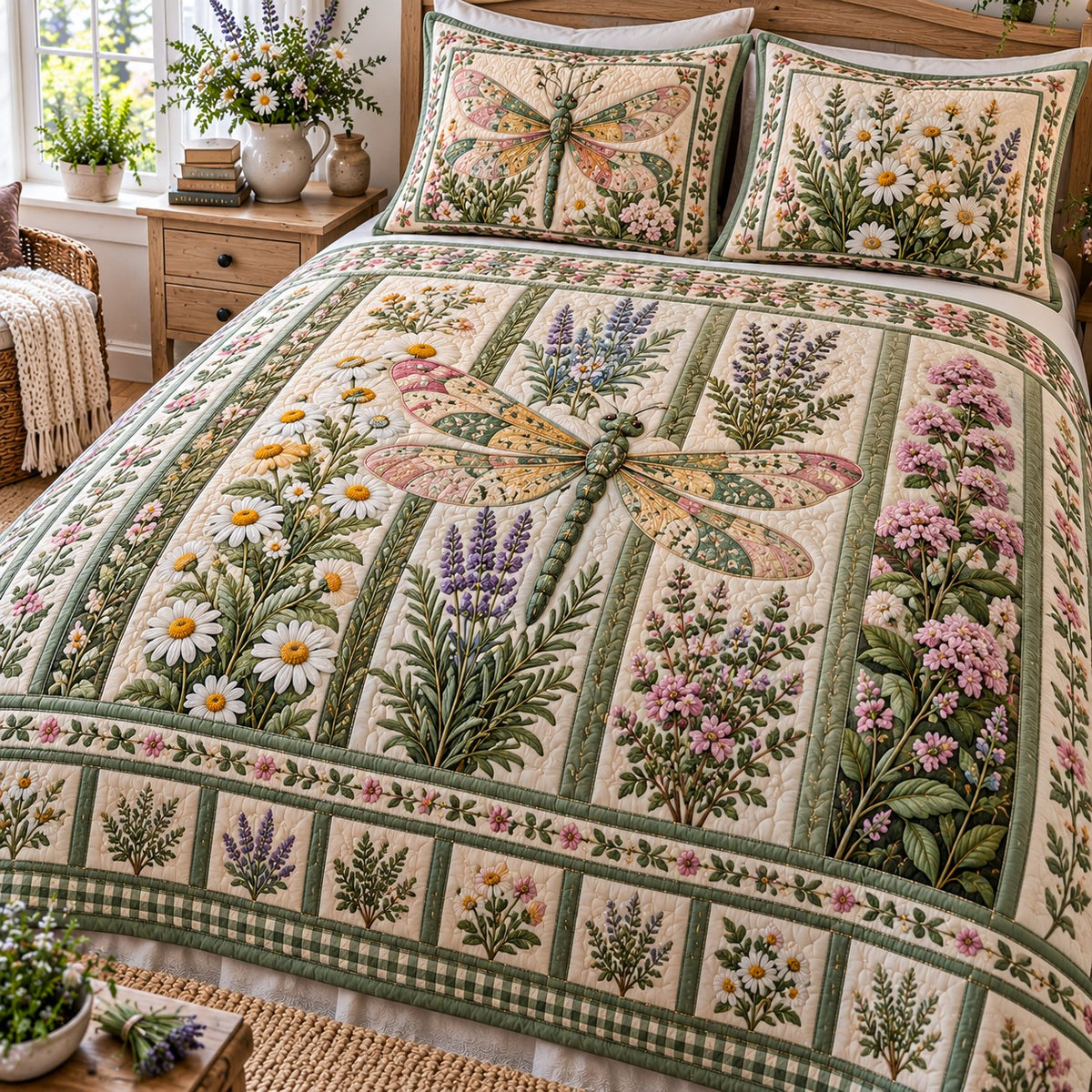 Lavender Meadow Dragonfly 3-Piece Quilted Bedding Set NCU0NTD2442