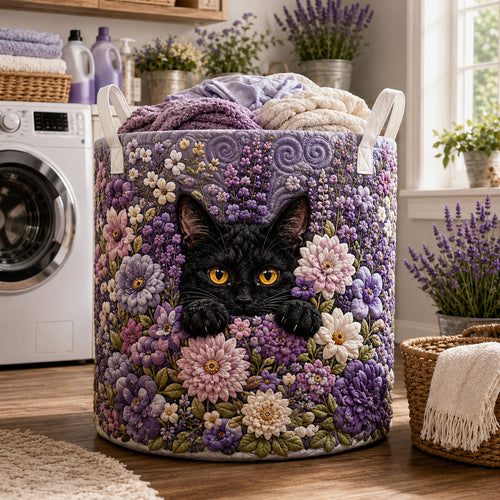 Lavender Whiskers Quilted Laundry Basket NCU0NTV1142