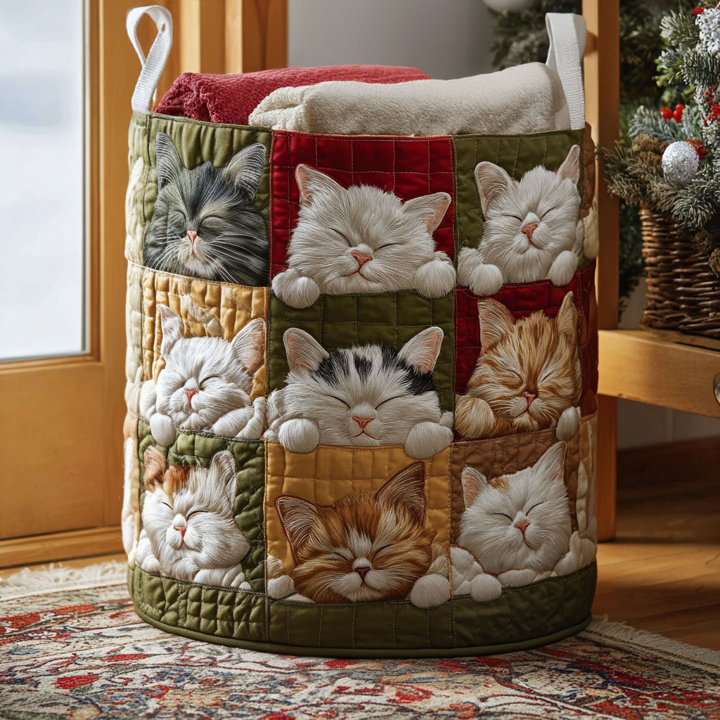 Cozy Cat Quilted Laundry Basket NCU0QN034