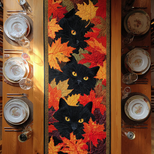 Leafy Cat Trio Quilted Table Runner NCU0HNH503
