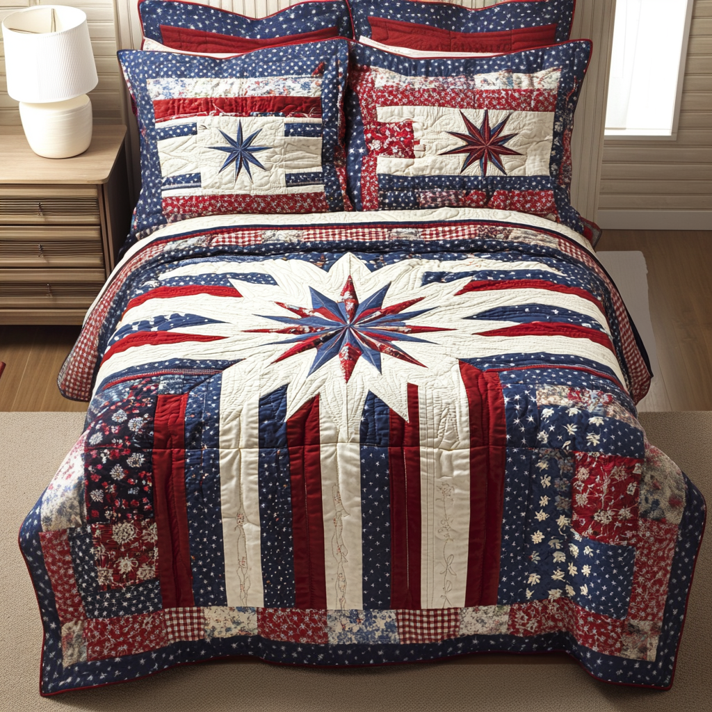 Liberty Star 3-Piece Quilted Bedding Set NCU0NVH896