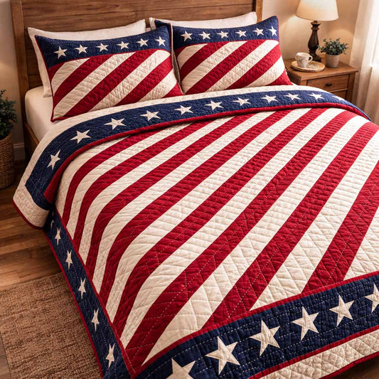 Liberty Stripe 3-Piece Quilted Bedding Set NCU0NXD1650