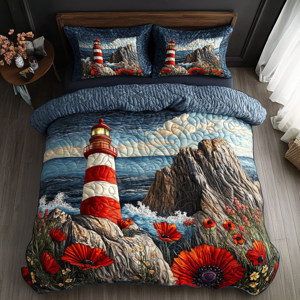 Lighthouse Haven 3-Piece Quilted Bedding Set NCU0DDK113