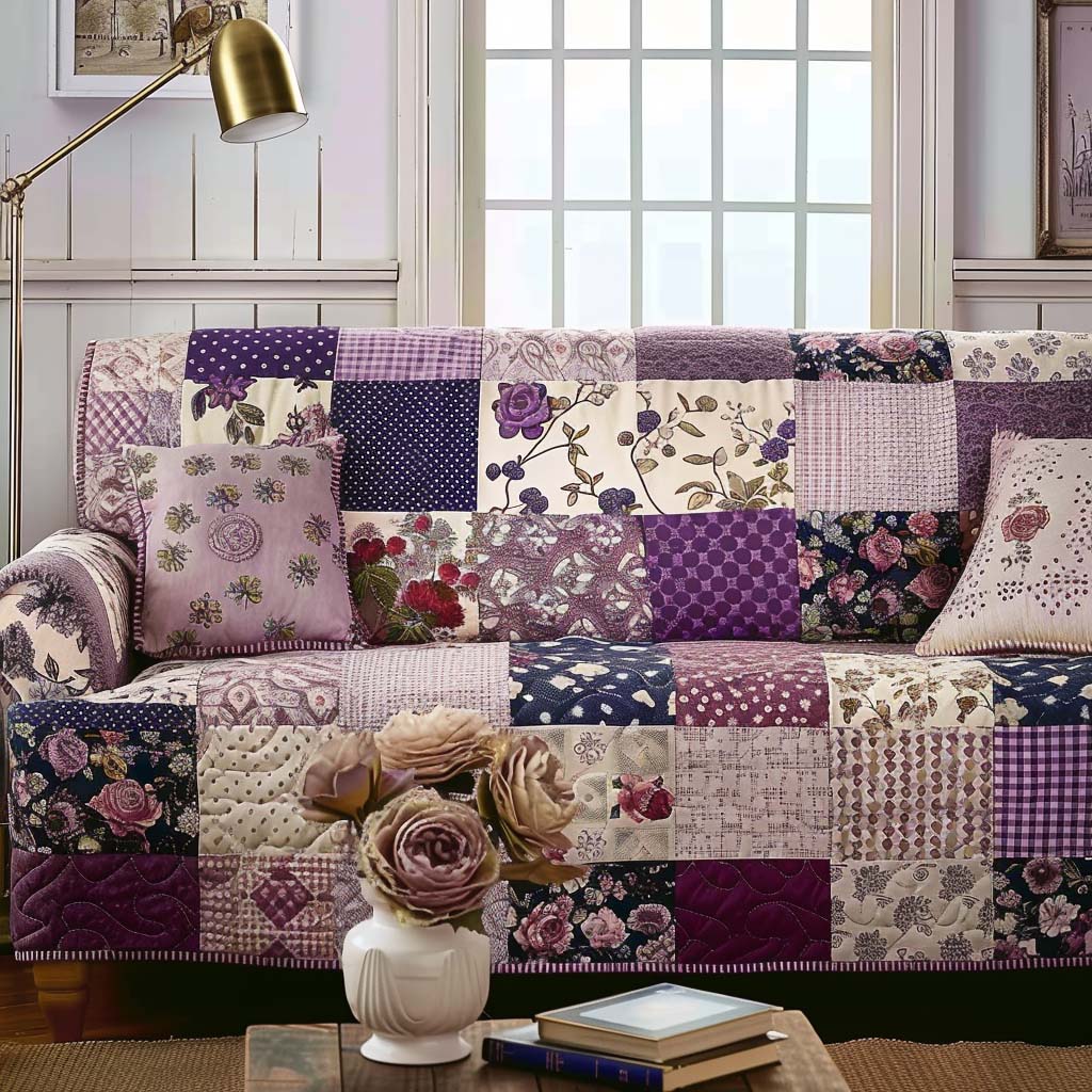Lilac Rosework Quilted Sofa Cover NCU0DQQ0467
