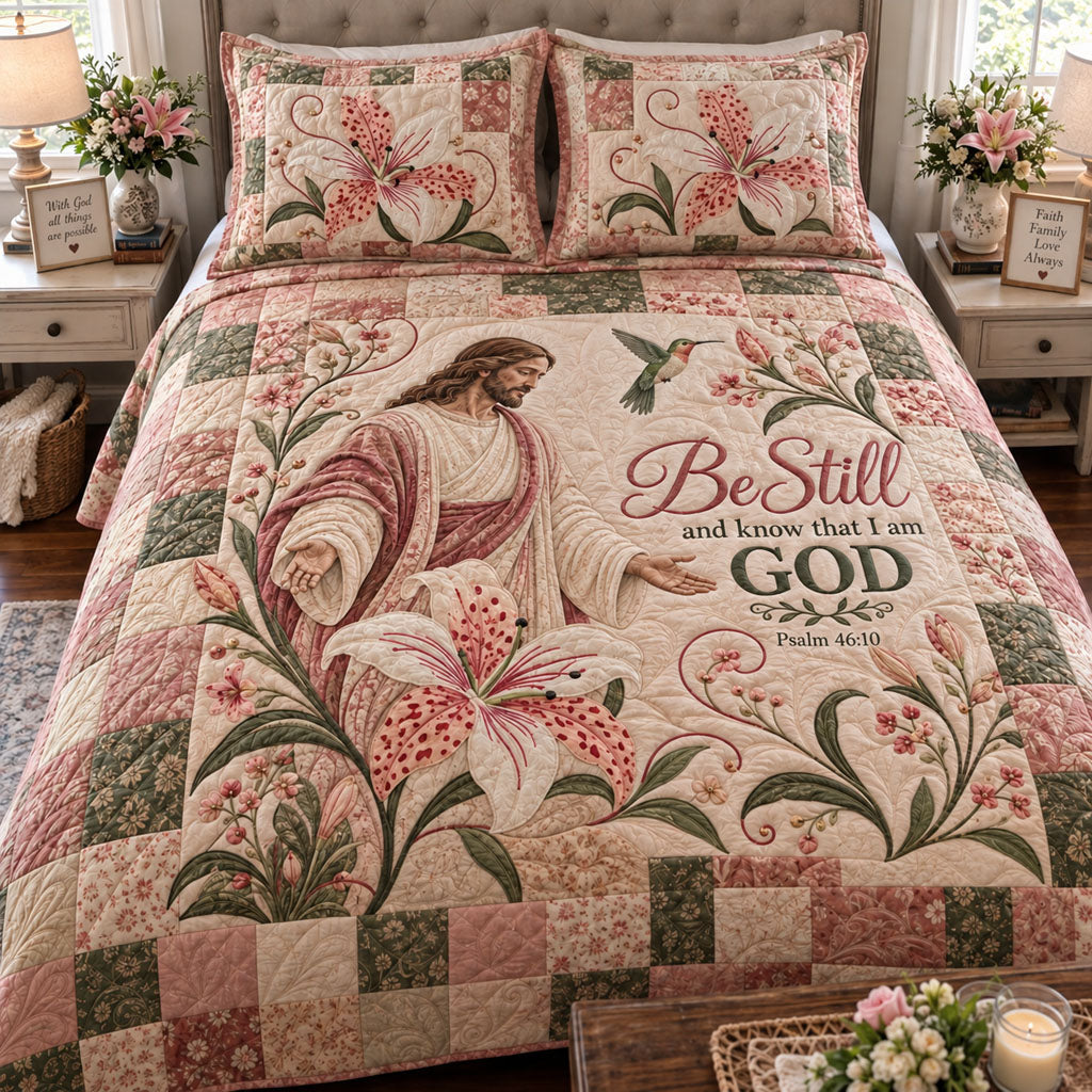 Lilies of Faith 3-Piece Quilted Bedding Set NCU0PTT3460