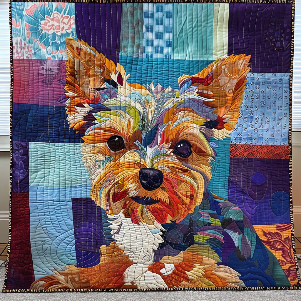 Little Yorkie Pup Quilted Blanket NCU0DV486