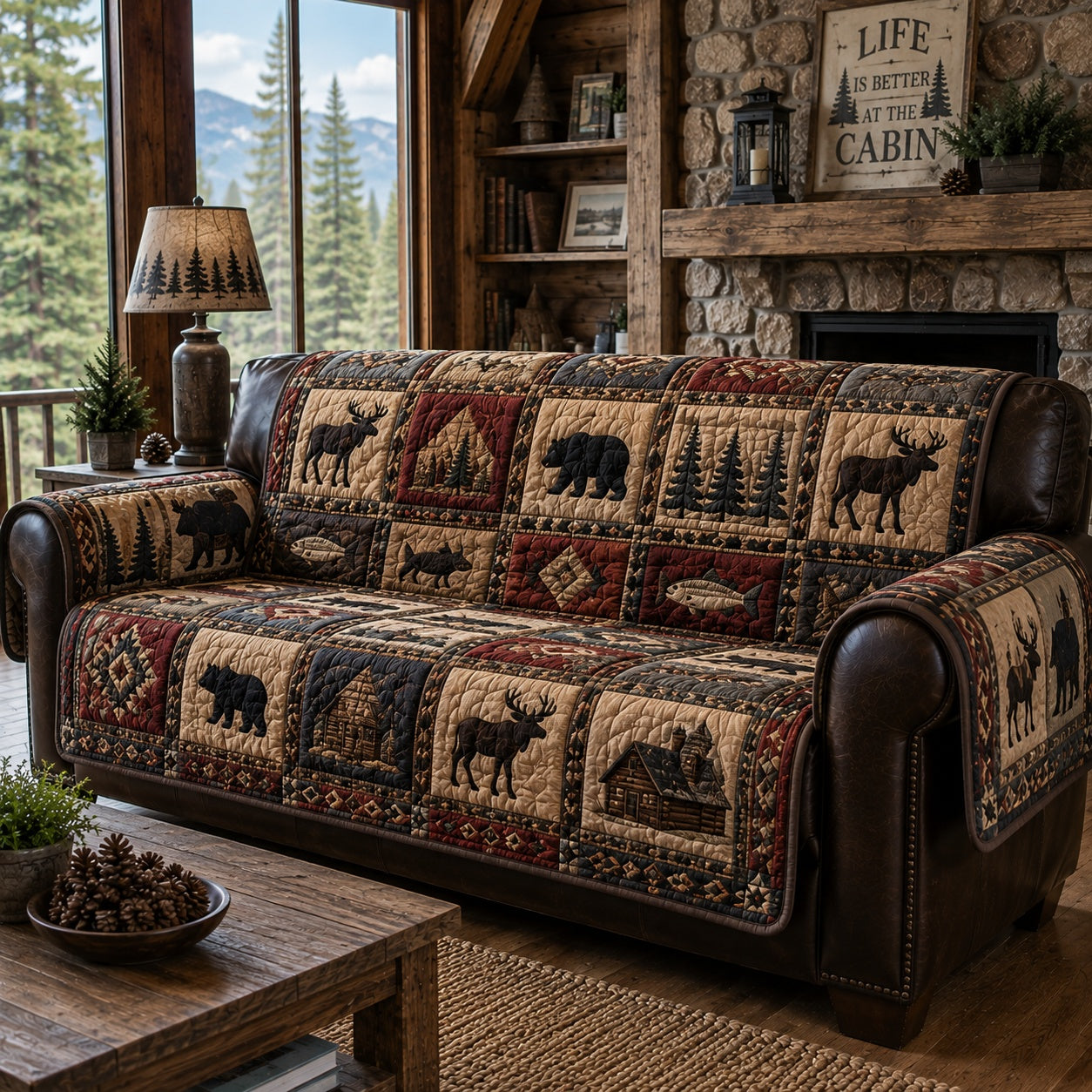 Lodge Waterway Retreat Quilted Sofa Cover NCU0PVL1057