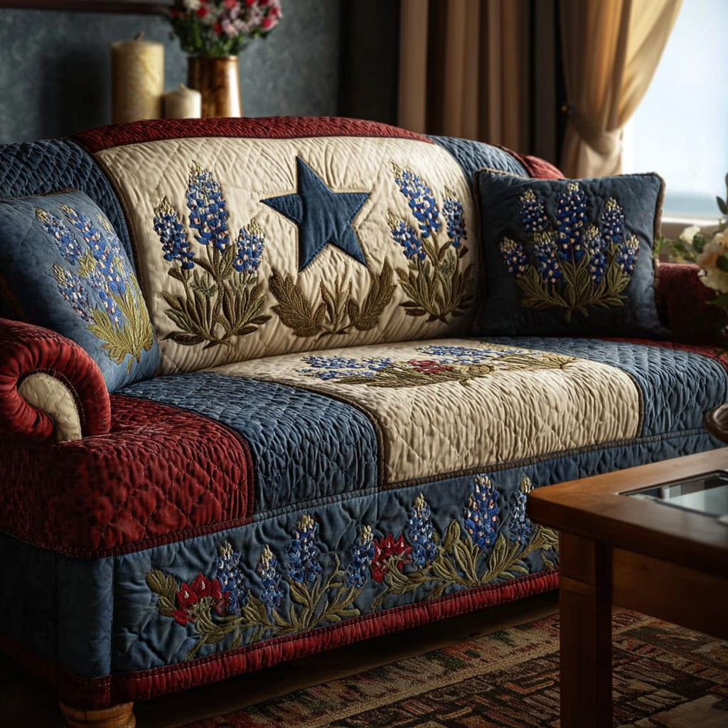 Lone Star Bluebonnet Pride Quilted Sofa Cover NCU0LDH172