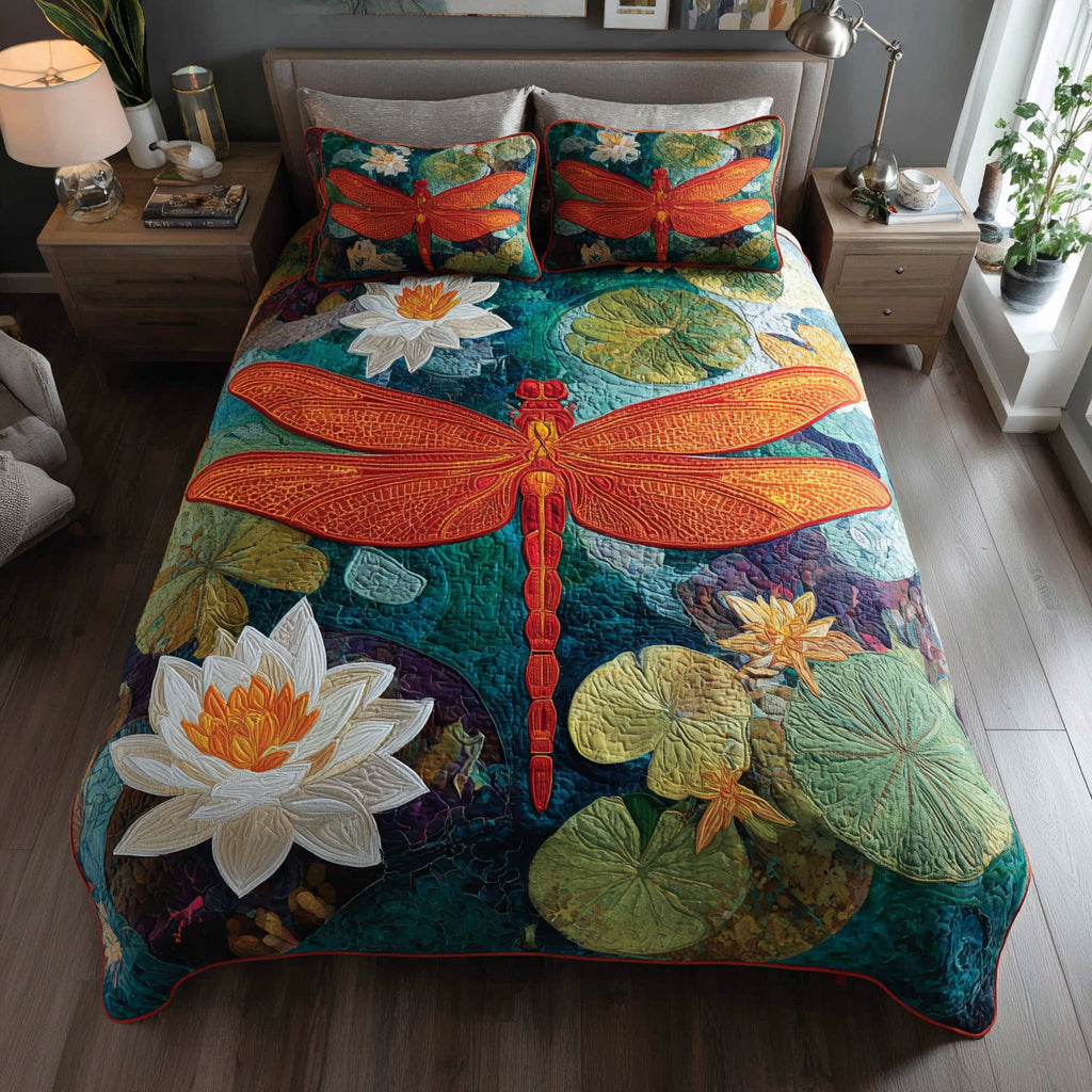 Lotus Dragonfly 3-Piece Quilted Bedding Set NCU0HNH305