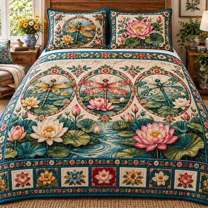 Lotus Pond Dragonfly 3-Piece Quilted Bedding Set NCU0NTD2441