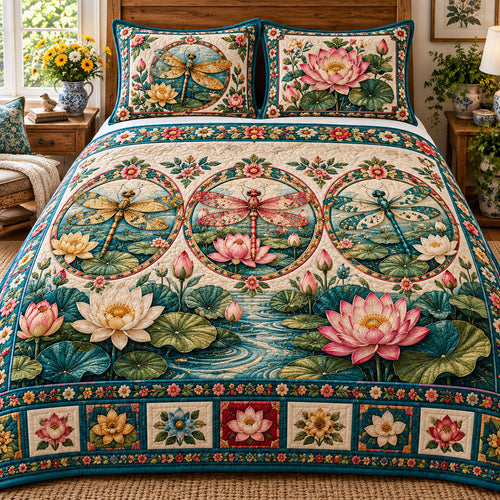 Lotus Pond Dragonfly 3-Piece Quilted Bedding Set NCU0NTD2441