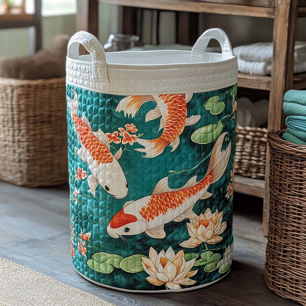 Lotus Pond Koi Quilted Laundry Basket NCU0NXD366