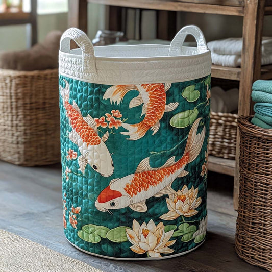 Lotus Pond Koi Quilted Laundry Basket NCU0NXD366