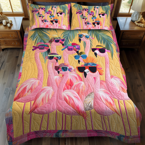 Lovable Flamingo 3-Piece Quilted Bedding Set NCU0VL459