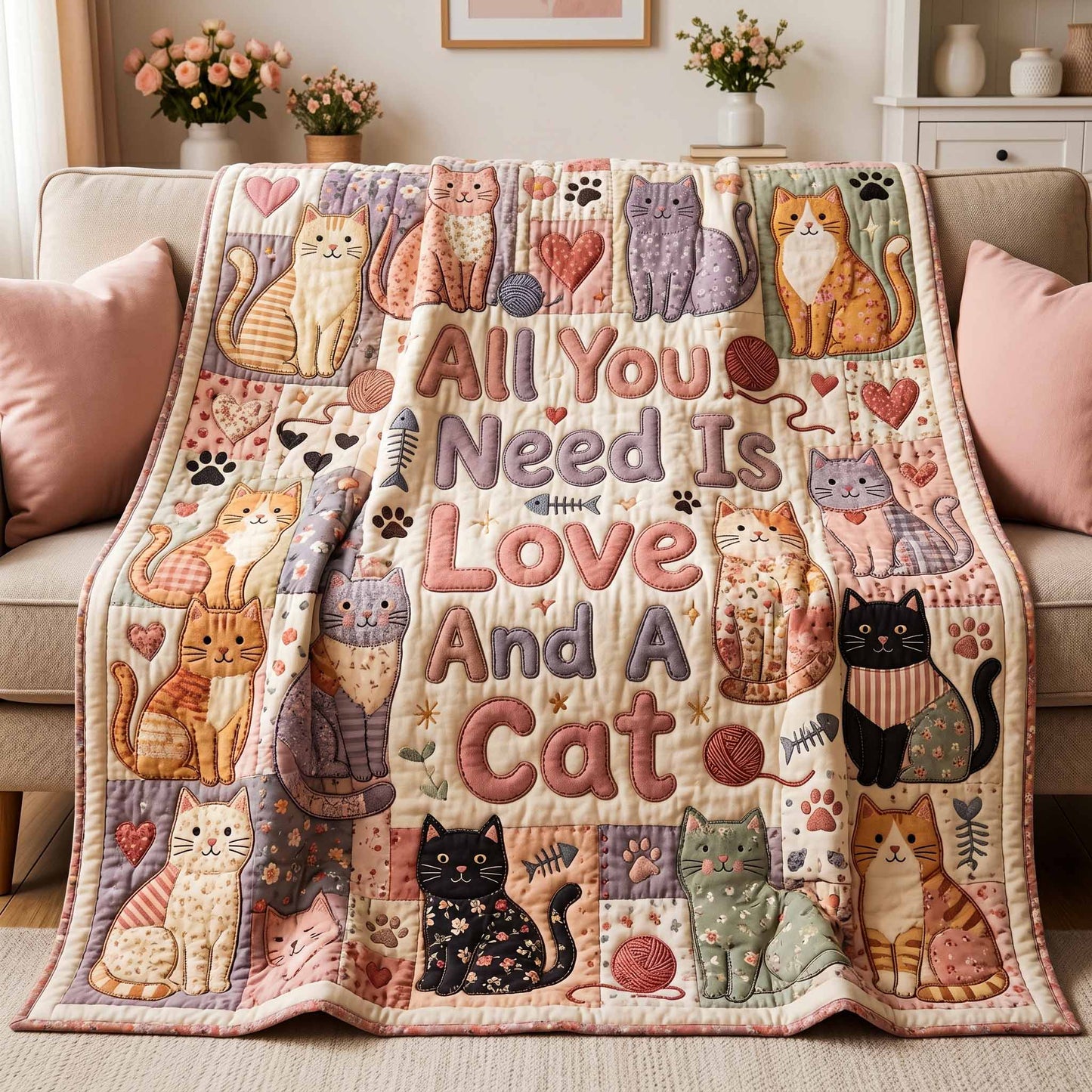 Love And A Cat Quilted Blanket NCU0NXD1853