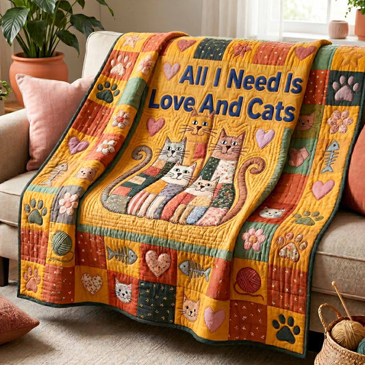 Love And Cats Quilted Blanket NCU0NXD1849