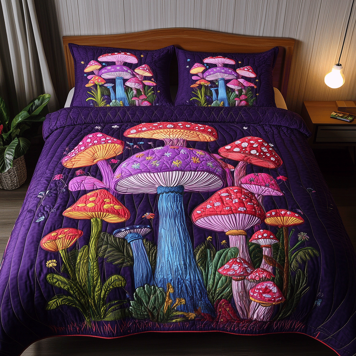 Magic Mushroom 3-Piece Quilted Bedding Set NCU0TH2567