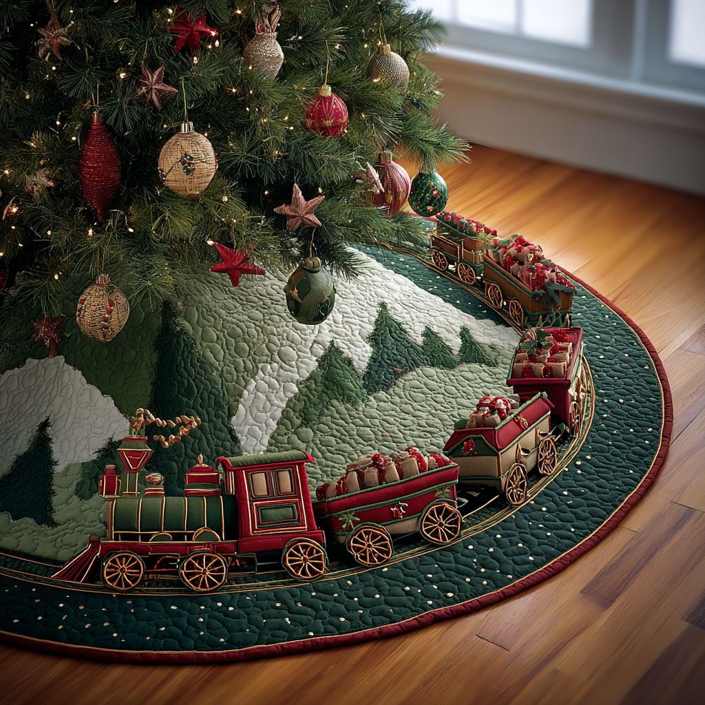 Magic Rails Christmas Quilted Tree Skirt NCU0DDK1845