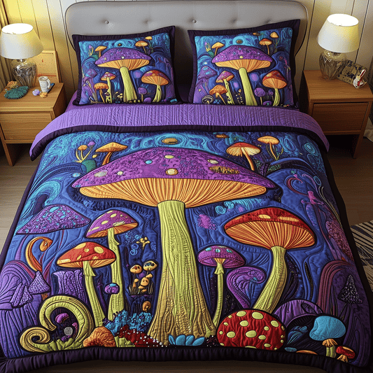 Magical Woodland Mushroom 3-Piece Quilted Bedding Set NCU0TH2573