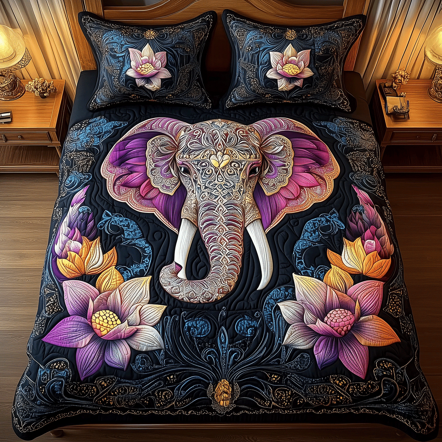 Majestic Elephant Bliss 3-Piece Quilted Bedding Set NCU0TH2247