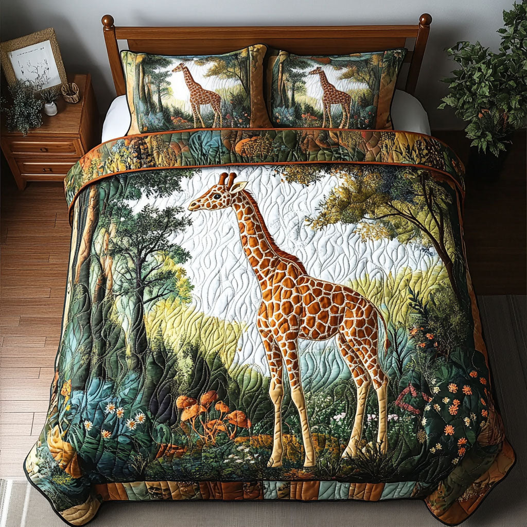 Majestic Forest Giraffe 3-Piece Quilted Bedding Set NCU0NNT299