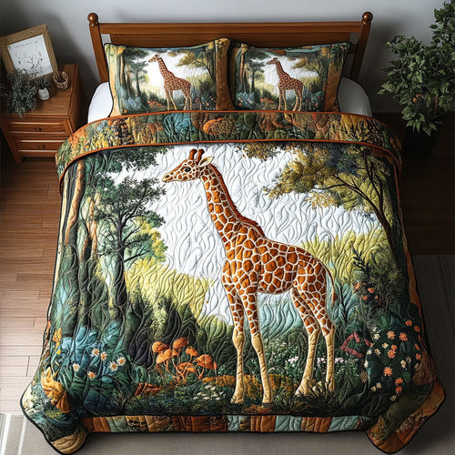 Majestic Forest Giraffe 3-Piece Quilted Bedding Set NCU0NNT299