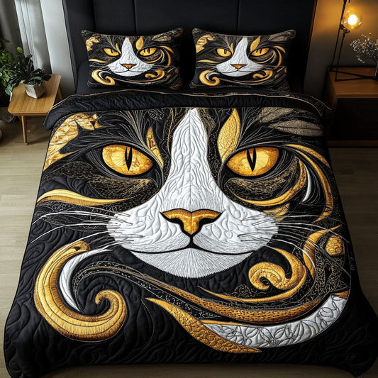 Majestic Cat Stare 3-Piece Quilted Bedding Set NCU0NNT598