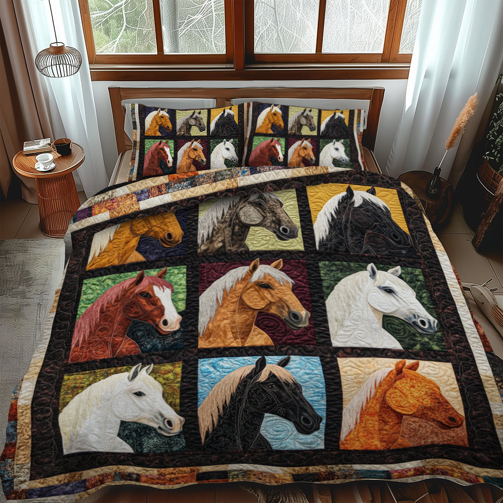 Majestic Colorful Horse 3-Piece Quilted Bedding Set NCU0PD577