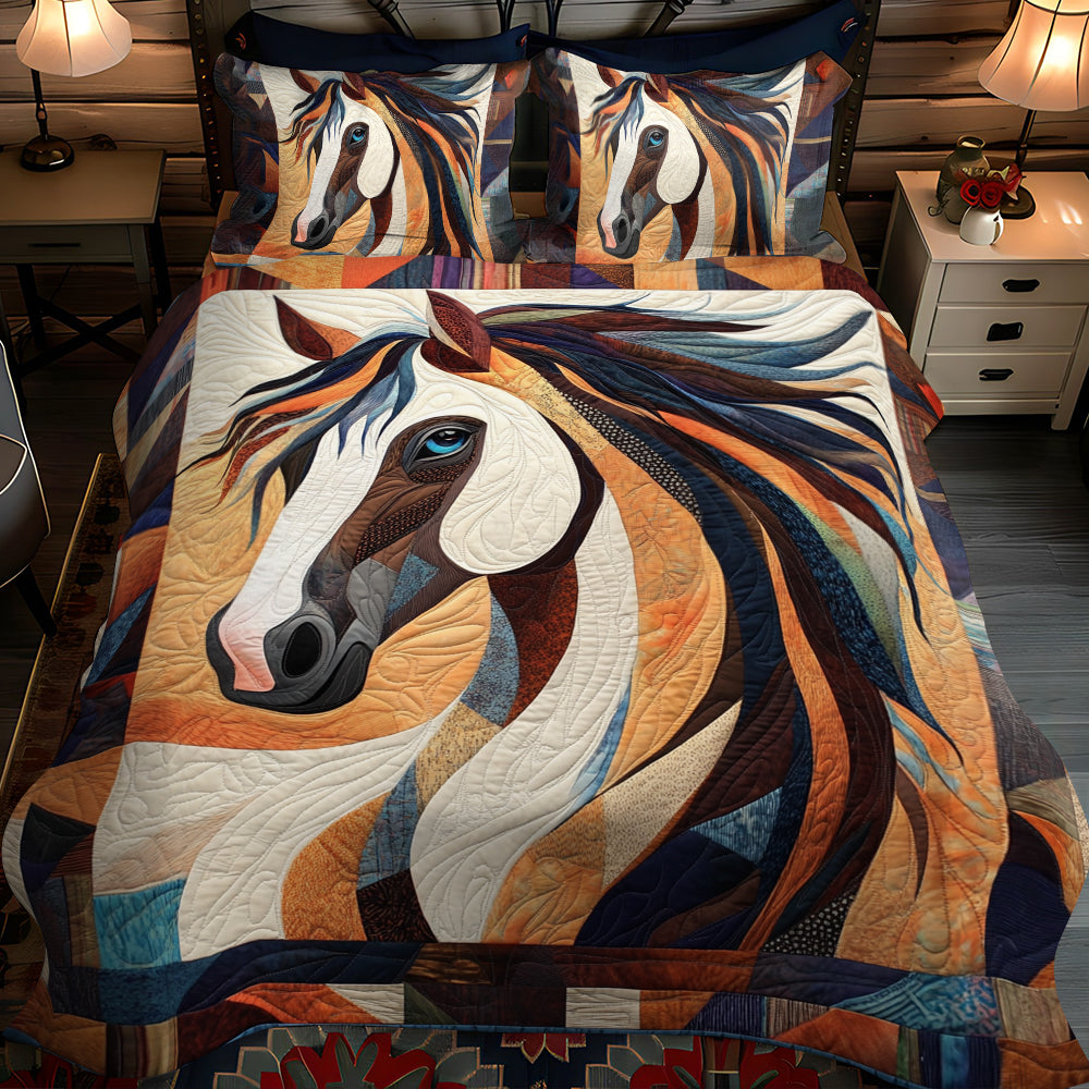 Majestic Colorful Horse 3-Piece Quilted Bedding Set NCU0PD583