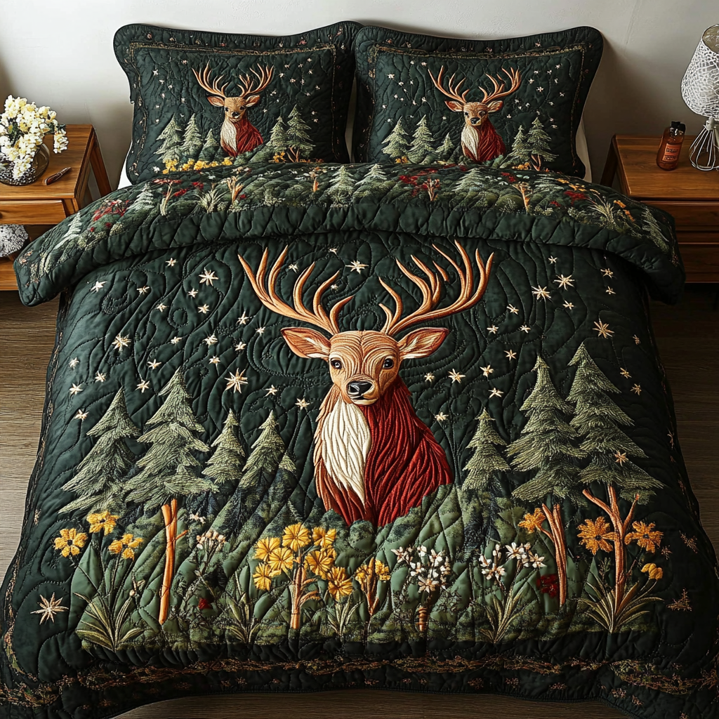 Majestic Deer 3-Piece Quilted Bedding Set NCU0NVH022