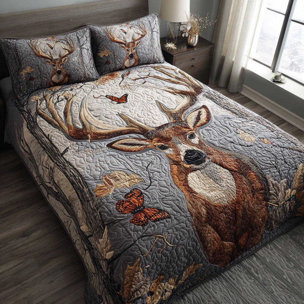 Majestic Deer Camo 3-Piece Quilted Bedding Set NCU0HNH309