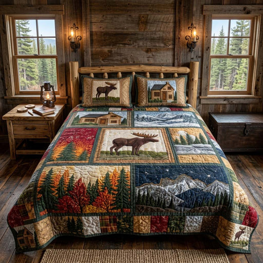 Majestic Moose Cabin 3-Piece Quilted Bedding Set NCU0DQQ0728