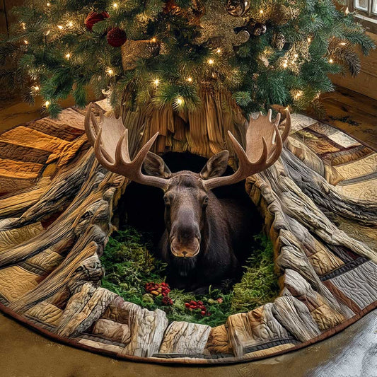 Majestic Moose Cabin Christmas Quilted Tree Skirt NCU0HTT164