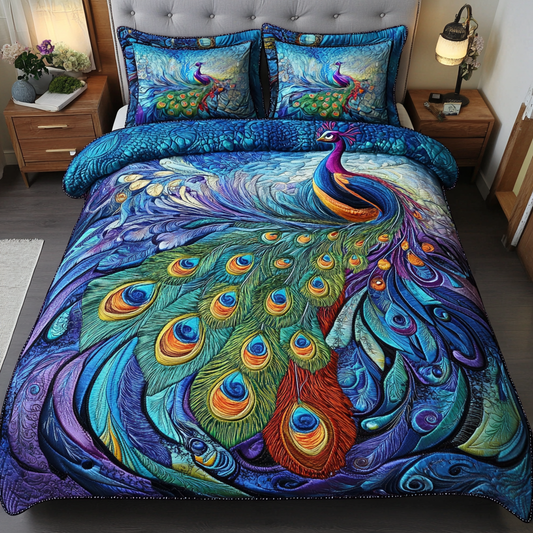 Majestic Plumes 3-Piece Quilted Bedding Set NCU0PVL084