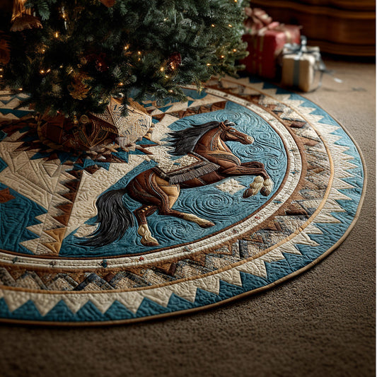 Majestic Rearing Horse Christmas Quilted Tree Skirt NCU0LDH135