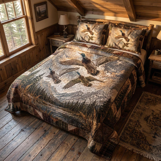 Mallard Duck 3-Piece Quilted Bedding Set NCU0DV2164