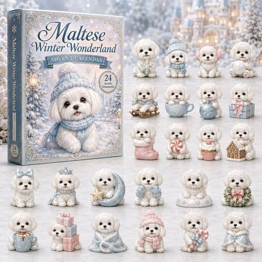 CHRISMAST KICKOFF 40% OFF - Maltese Winter Wonderland Advent Calendar 2026 - 24-Day Festive Countdown, Acrylic Charms Blind Box - Gift For Dog Lovers AC0HA115