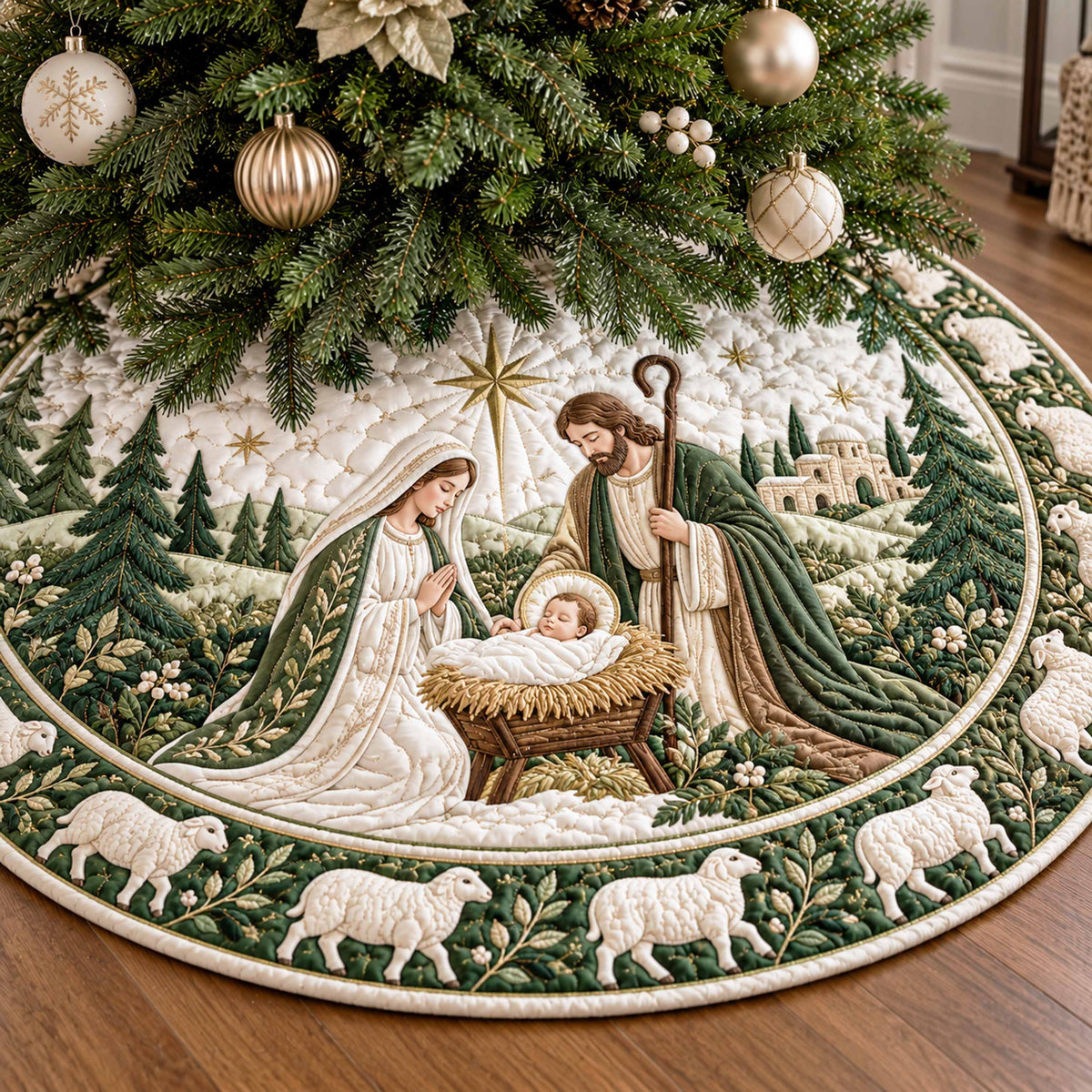 Manger Glow Christmas Quilted Tree Skirt NCU0NTD2284